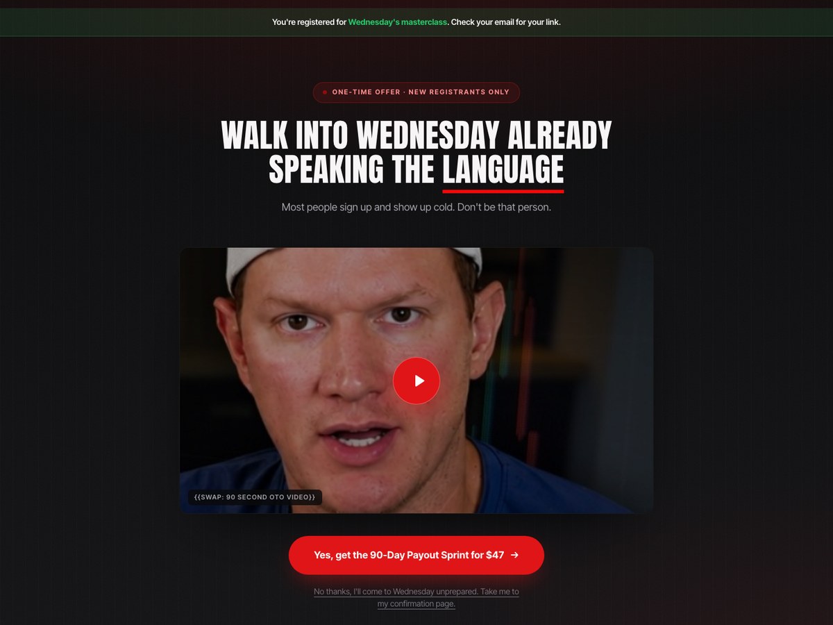 One-time offer page preview